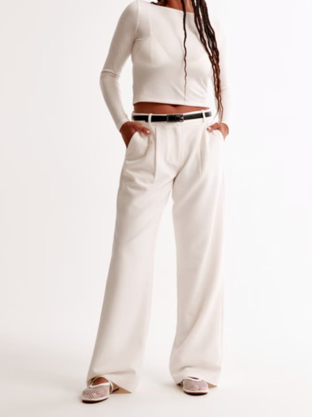 Abercrombie & Fitch Cream Wide-Leg Trousers